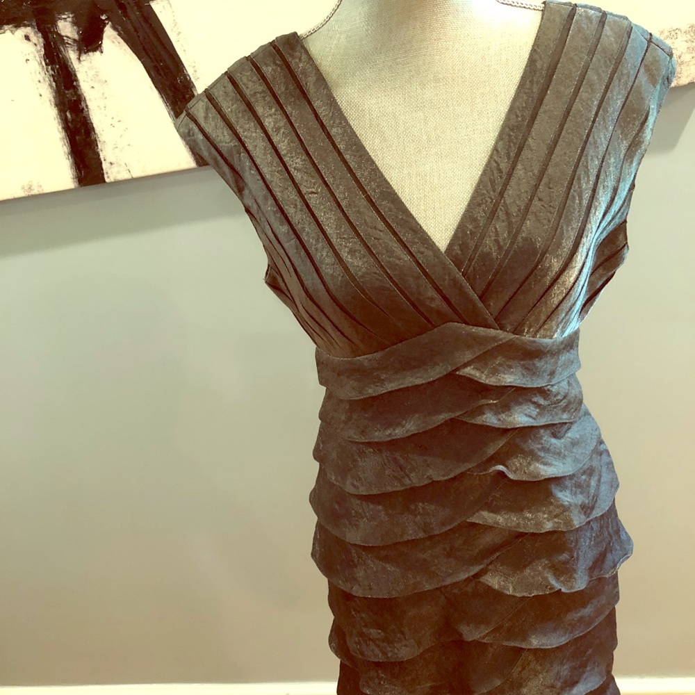 Gunmetal grey deep V-neck evening dress